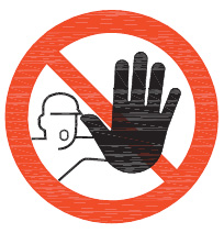 Figuur 5.3 Verbodsbord “Geen toegang voor onbevoegden”(zwart pictogram op witte achtergrond met rode rand en balk)